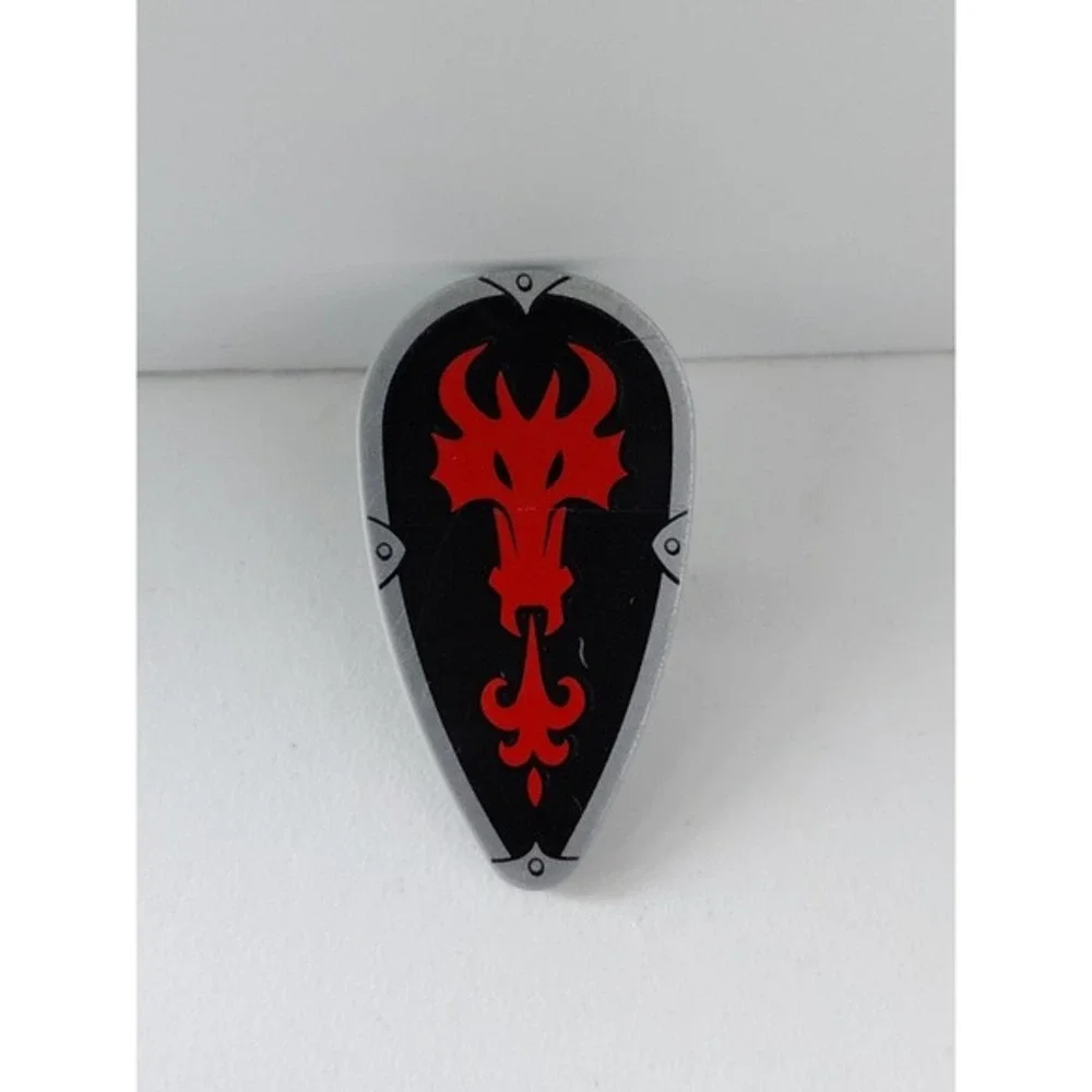 LEGO Minifig Shield Ovoid w/ Red Fire Breathing Dragon Head Black Background